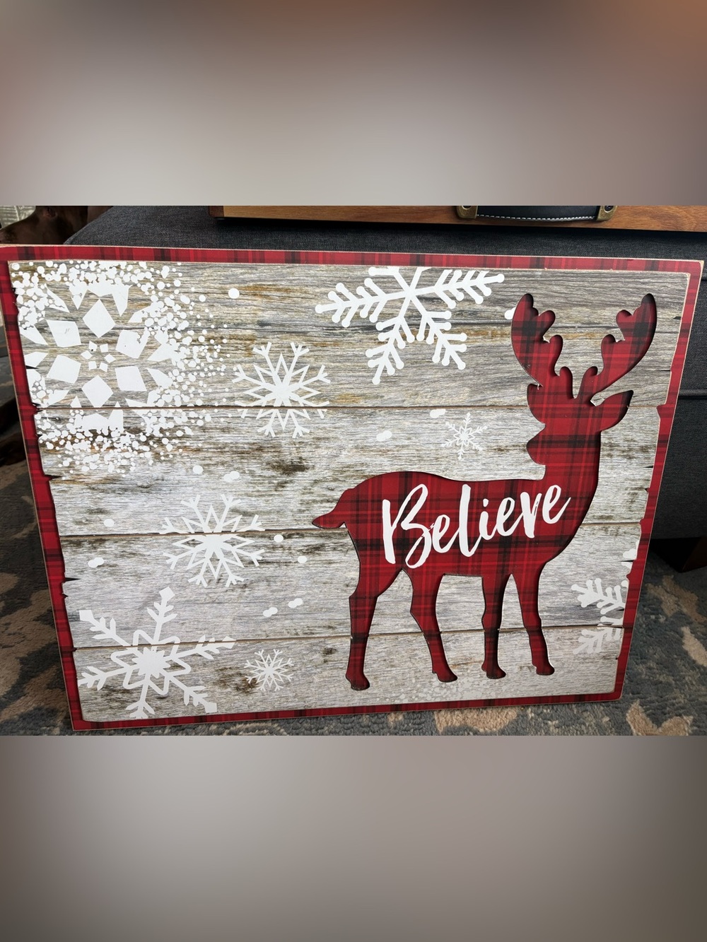 Holiday 'Believe' Plaid Reindeer Wall Art - Red